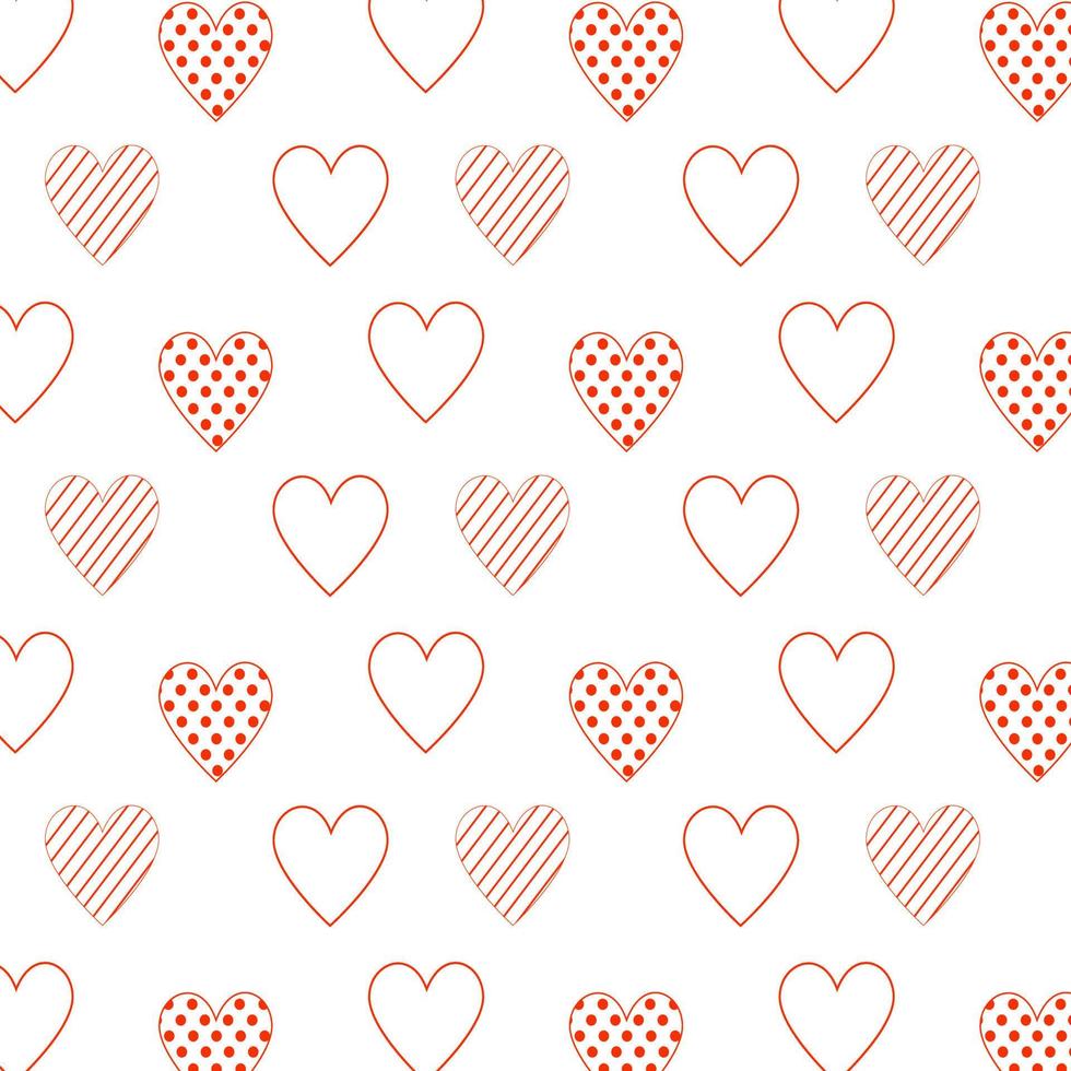 patrón transparente de corazones rojos sobre fondo blanco. día de San Valentín. patrón amor corazón fundamento papel tapiz abstracto estilo moderno. ilustración vectorial vector