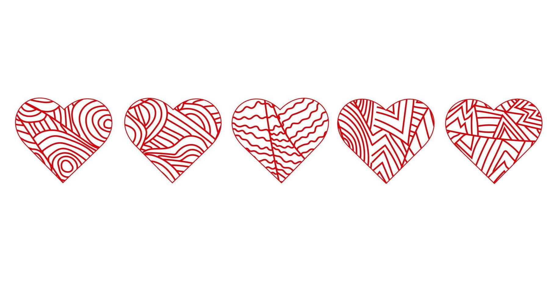 Hand drawn red hearts isolated on white background. Vector design elements for Valentine's day and wedding card. Vector illustration