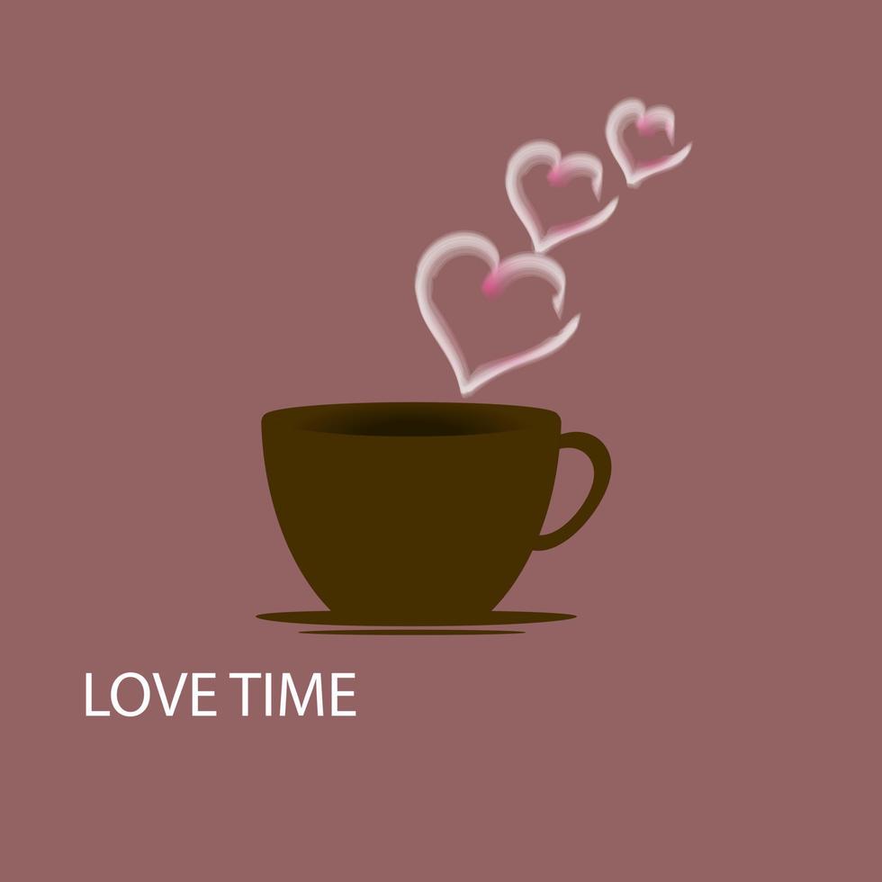 taza de café vector icono plano. taza con amor en marrón background.vector ilustración