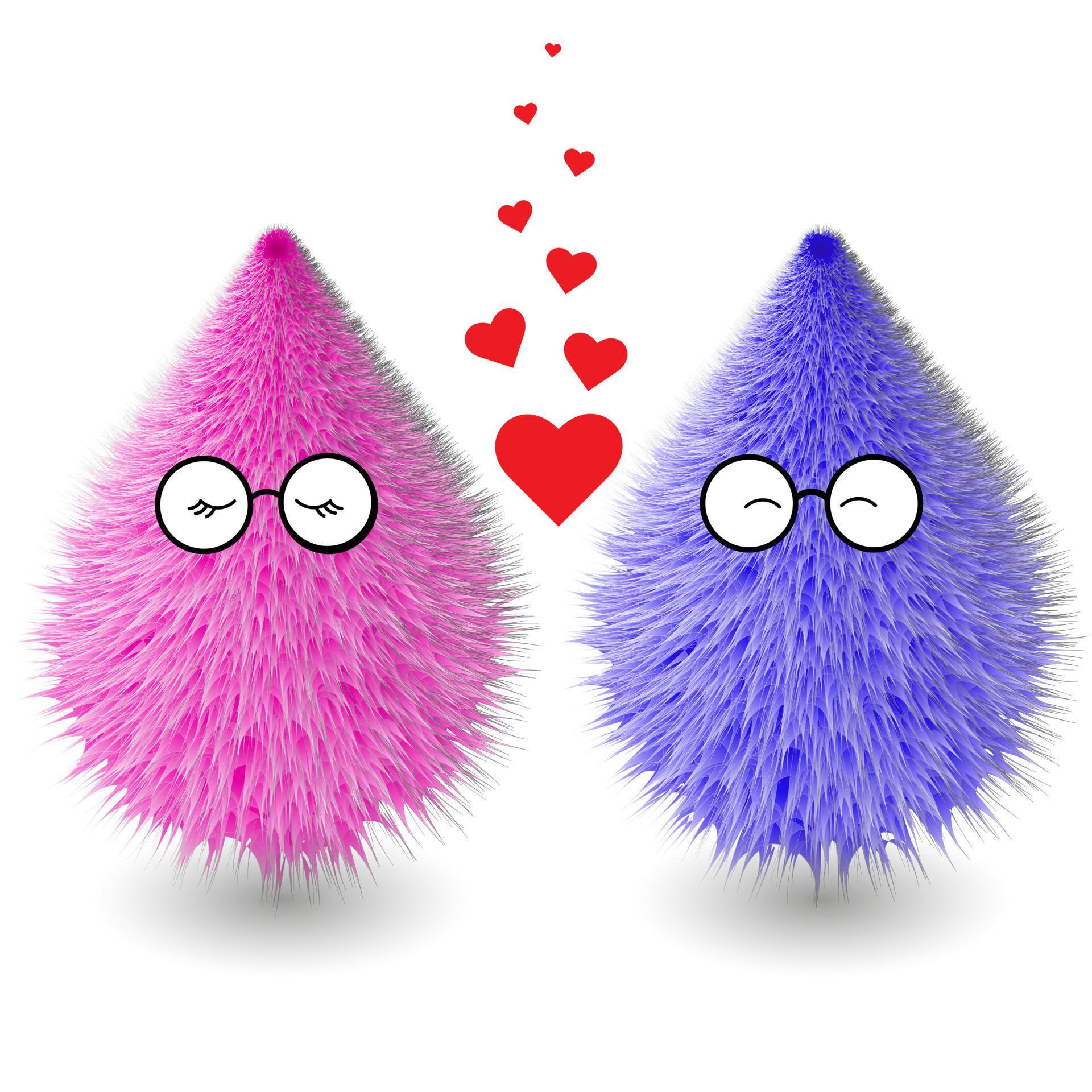 Cute hairy cartoons emoji design template. Furry fluffy hairy pink and