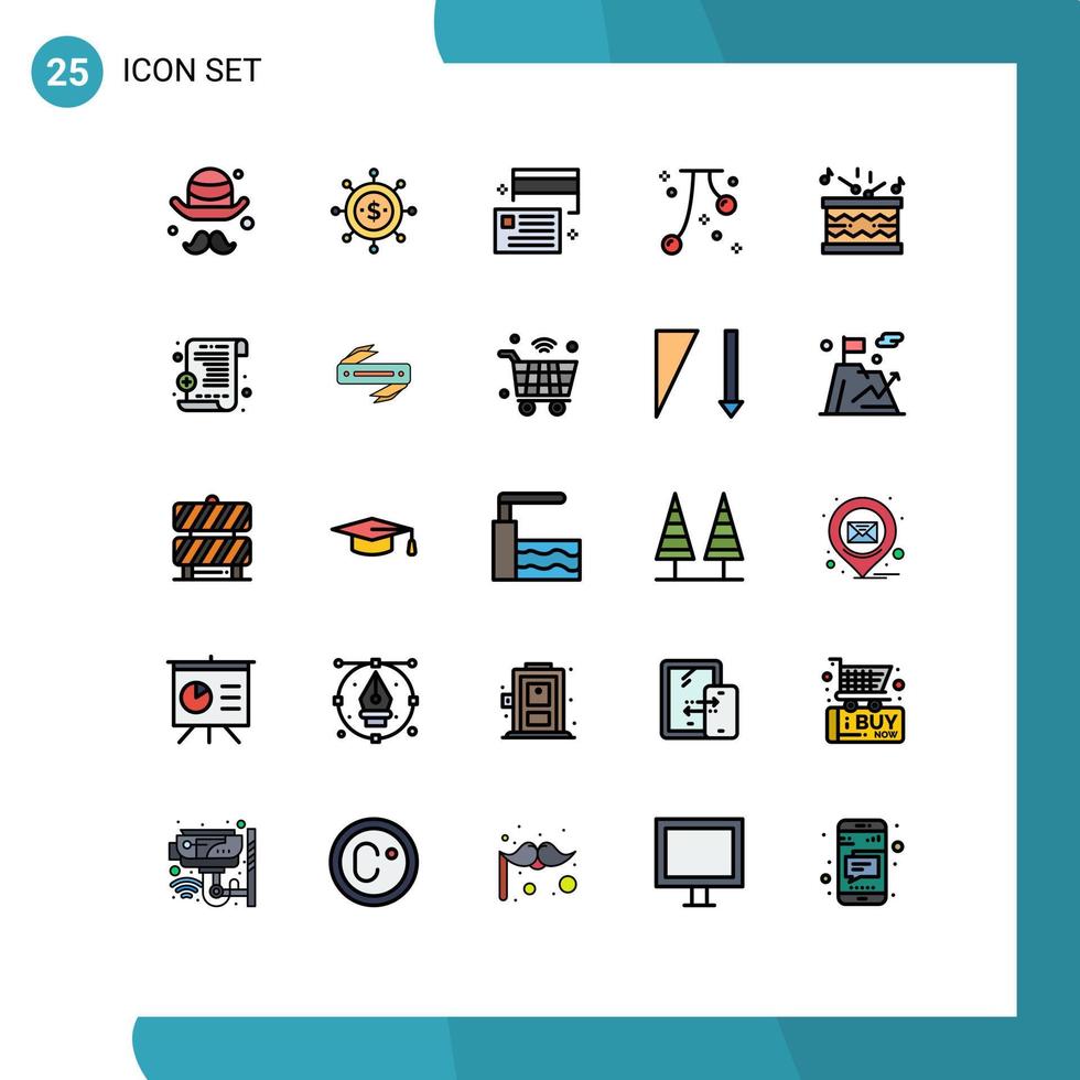 25 User Interface Filled line Flat Color Pack of modern Signs and Symbols of festival event borrow cherry money Editable Vector Design Elements