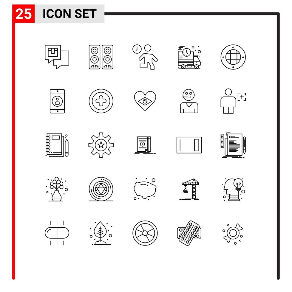 25 iconos creativos signos y símbolos modernos del altavoz de entrega de camiones personas rápidas elementos de diseño vectorial editables vector