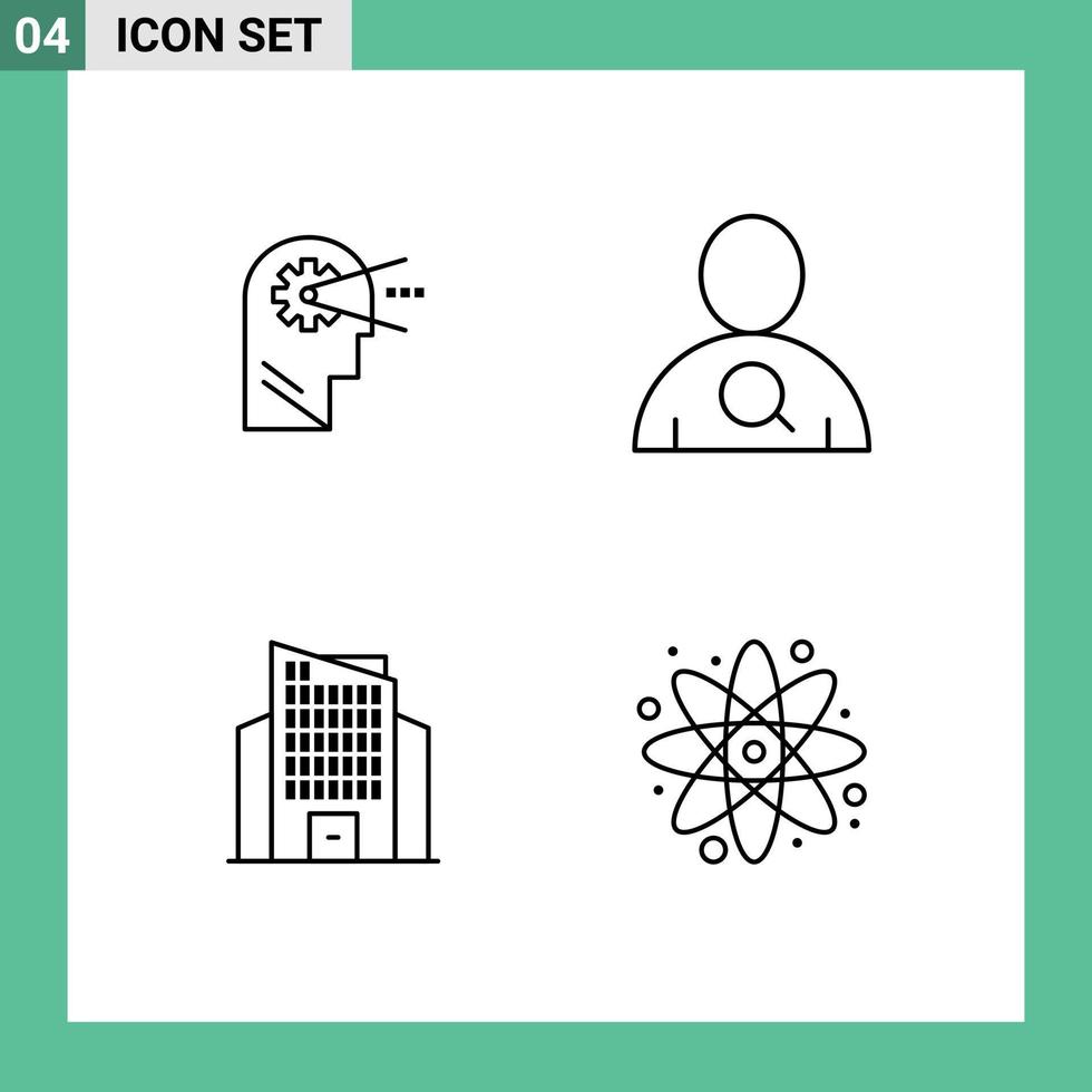 Group of 4 Modern Filledline Flat Colors Set for cognitive skyscraper head user back to school Editable Vector Design Elements