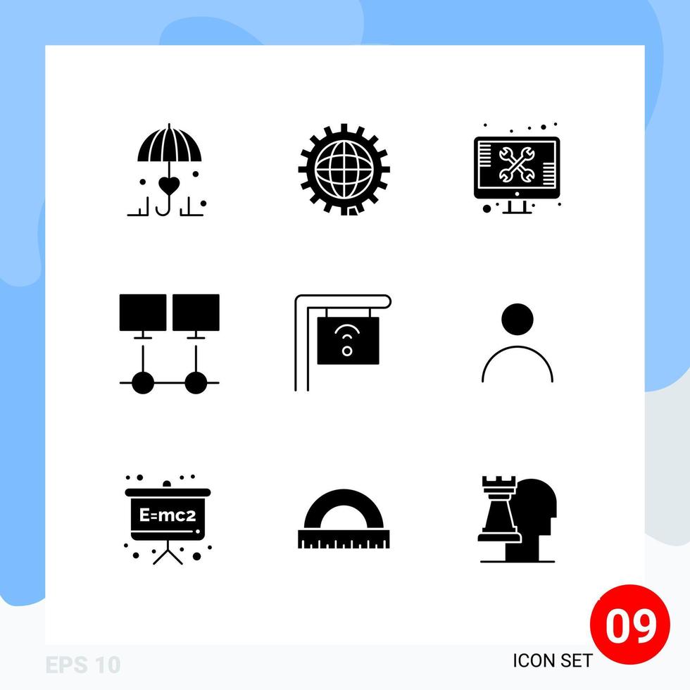 Group of 9 Solid Glyphs Signs and Symbols for network connection programing connect technical Editable Vector Design Elements