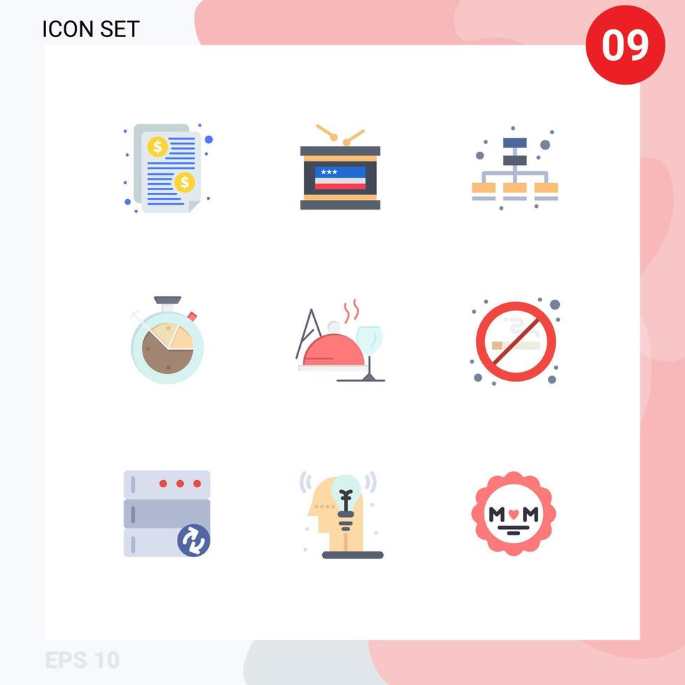 Mobile Interface Flat Color Set of 9 Pictograms of food hotel business data scince time Editable Vector Design Elements