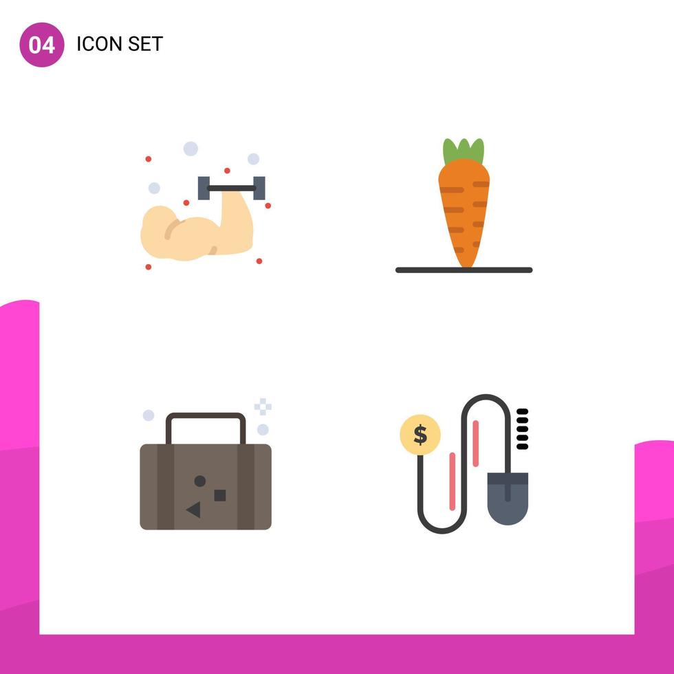 Pack of 4 creative Flat Icons of dumbbell summer weightlifting vegetable vacation Editable Vector Design Elements