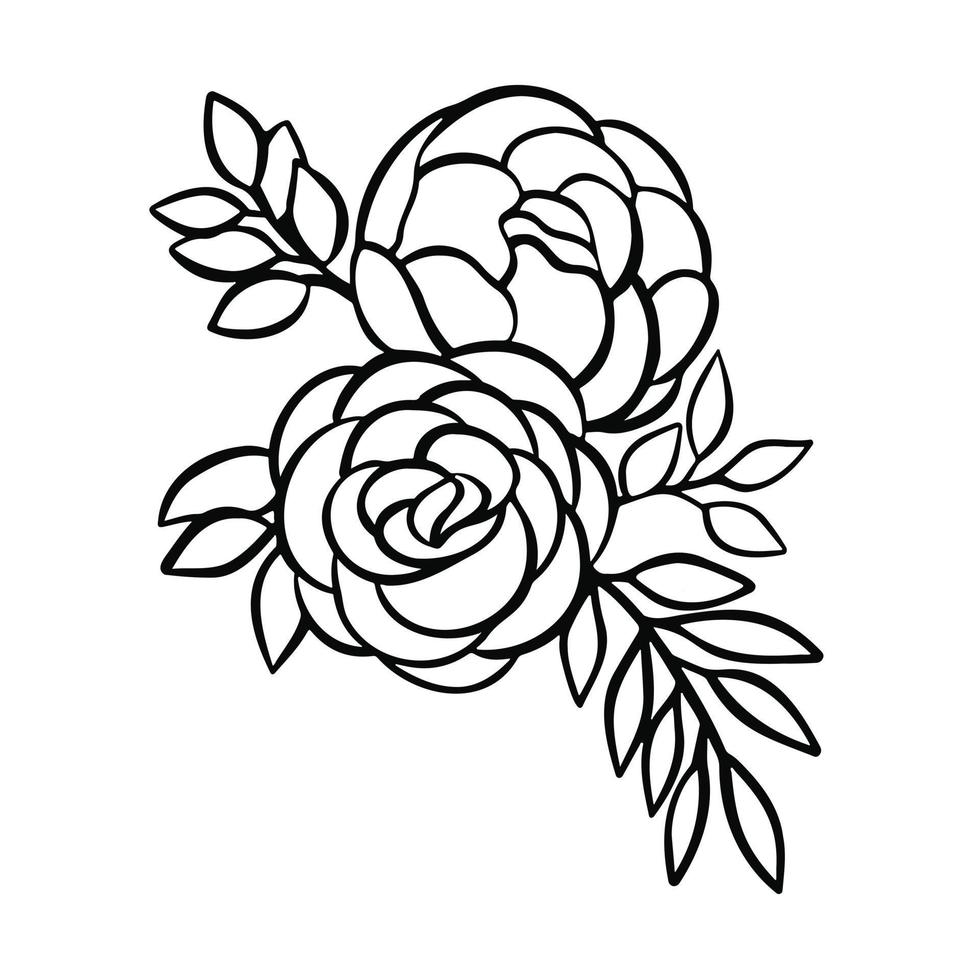 Composition of linear roses, flowers, vector monochrome