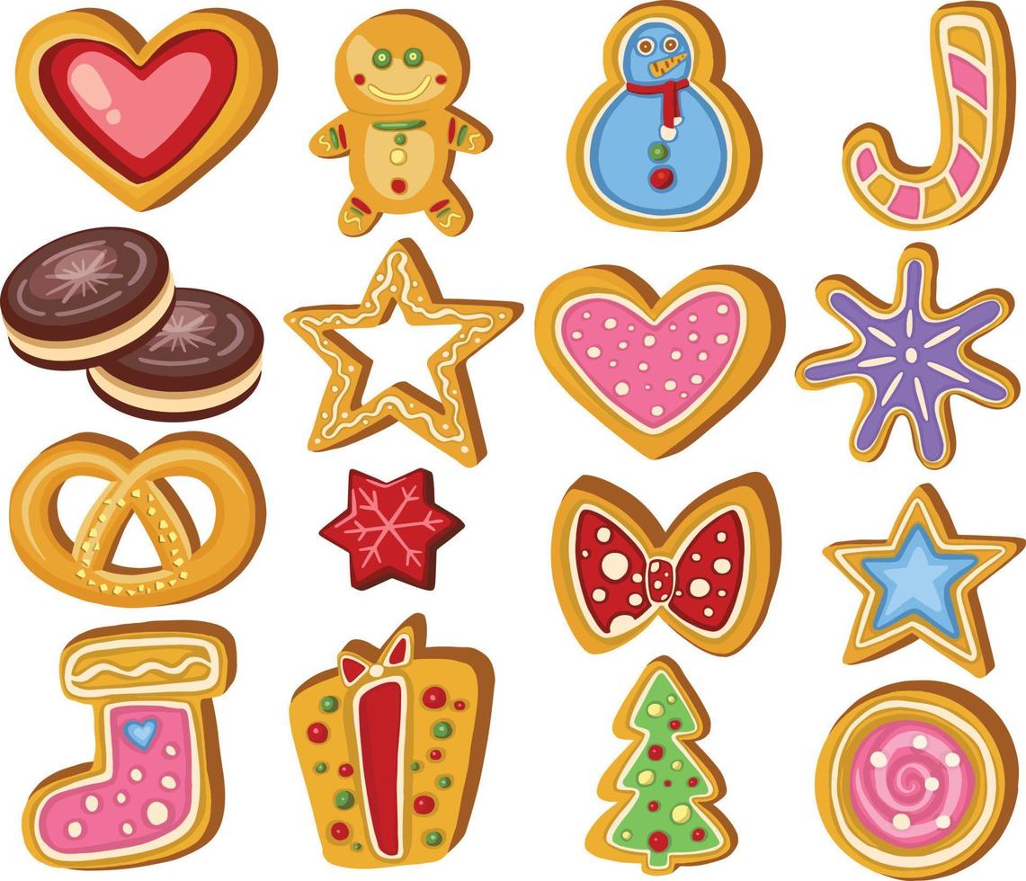 Set of gingerbread Holiday sweet cookie isolated . Vector