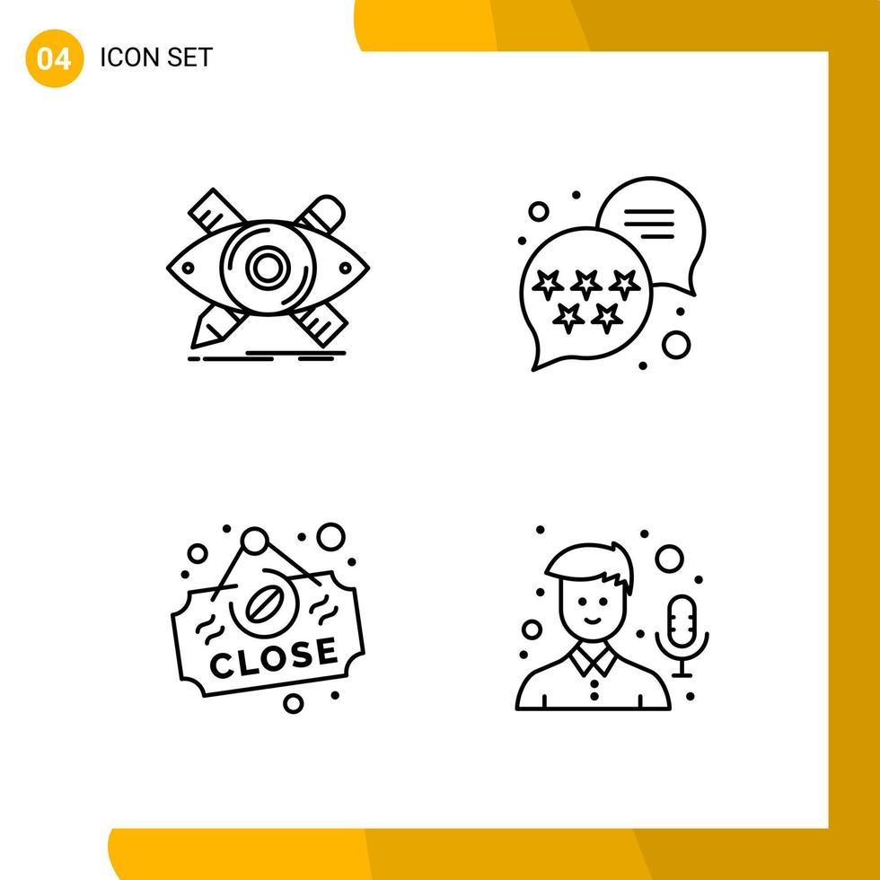 4 Icon Set Line Style Icon Pack Outline Symbols isolated on White Backgound for Responsive Website Designing Creative Black Icon vector background