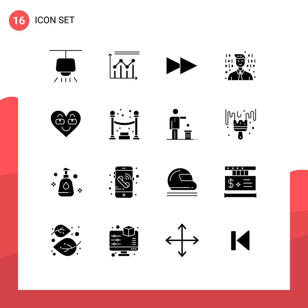 Universal Icon Symbols Group of 16 Modern Solid Glyphs of like love forward heart programming Editable Vector Design Elements