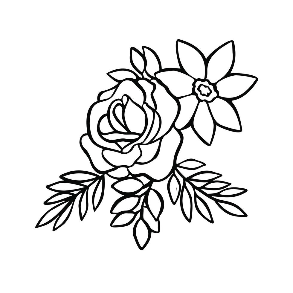 composición de rosas y orquídeas lineales, flores, monocromo vectorial vector