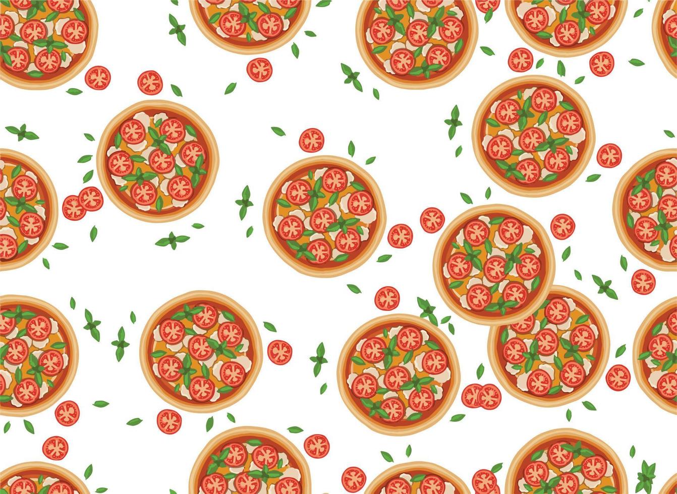 fondo de dibujo de patrón de pizza. comida chatarra dibujada a mano sin costuras para envolver y decorar la impresión. vector
