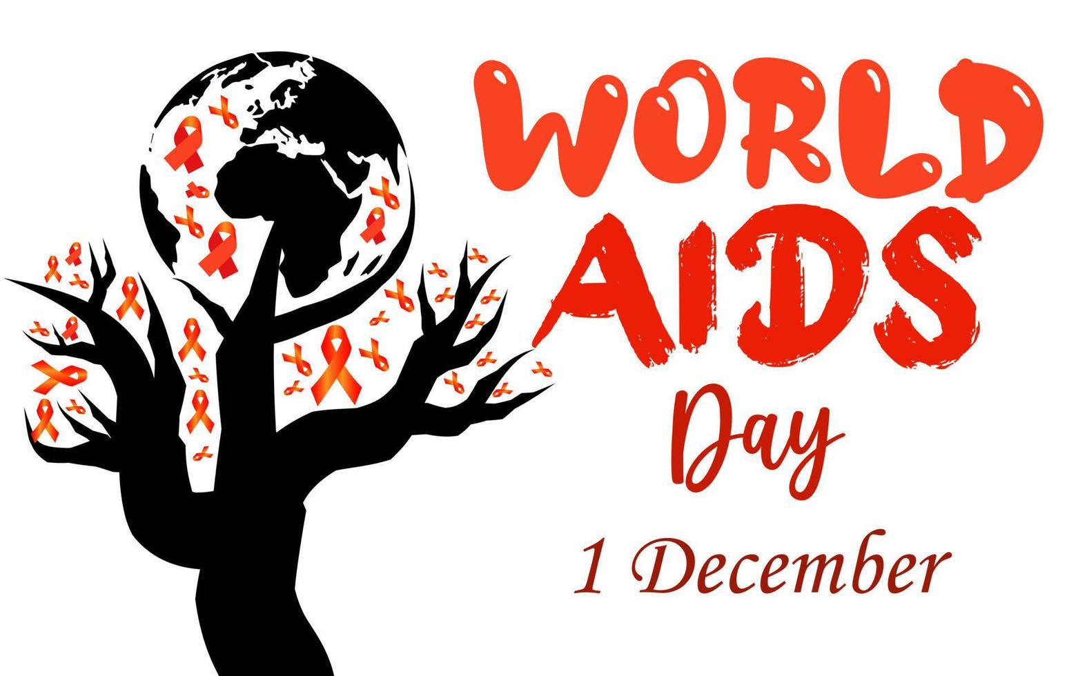World AIDS Day Awareness Red Ribbon with world map and Tree concept. Grow aids alert  in worldwide. HIV virus banner poster greeting card. 01 December vector
