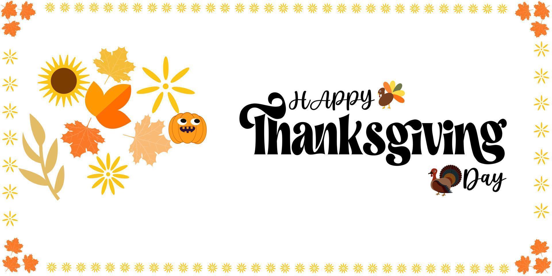 Happy Thanksgiving Day border with maple Leaves,branches sunflower. Background full of branches and hanging maple Leaves. suitable for background, banner,poster,greeting card,text lettering copyspace. vector