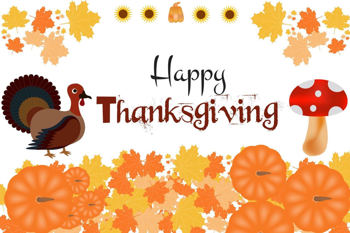 Happy Thanksgiving day vector with Turkey hen Pumpkin and autumn leaves. Thanksgiving festival banner, poster,greeting card, text lettering copyspace.