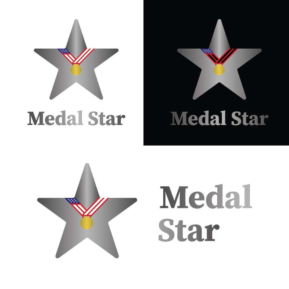 Luxury silver star medal logo vector