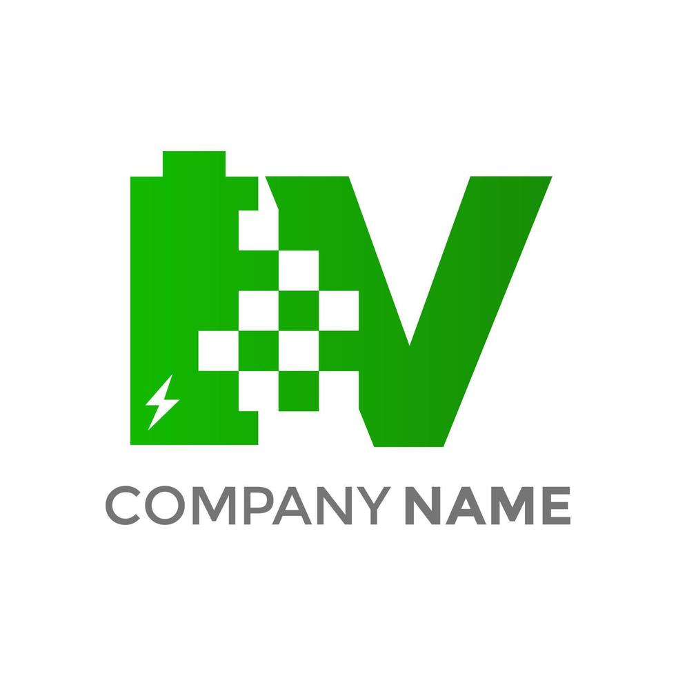 Initial V Battery Logo vector