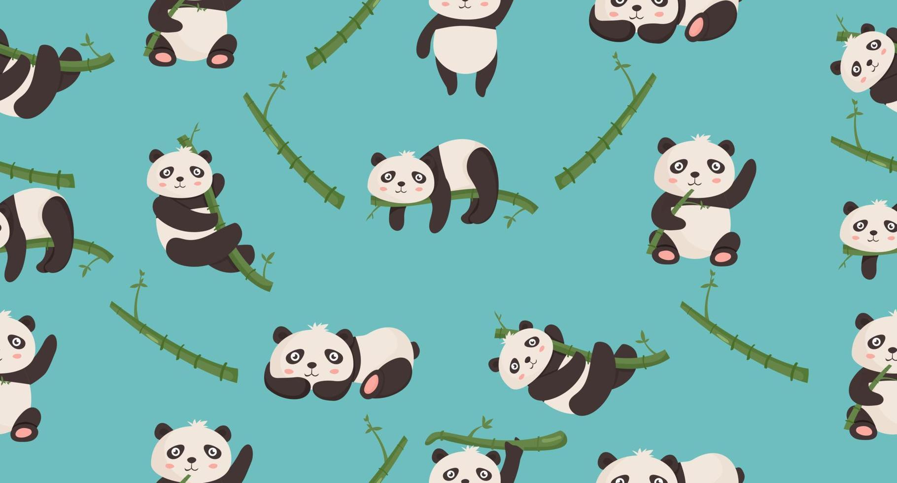 Cute cartoon panda bear seamless pattern animals background with bamboo vector