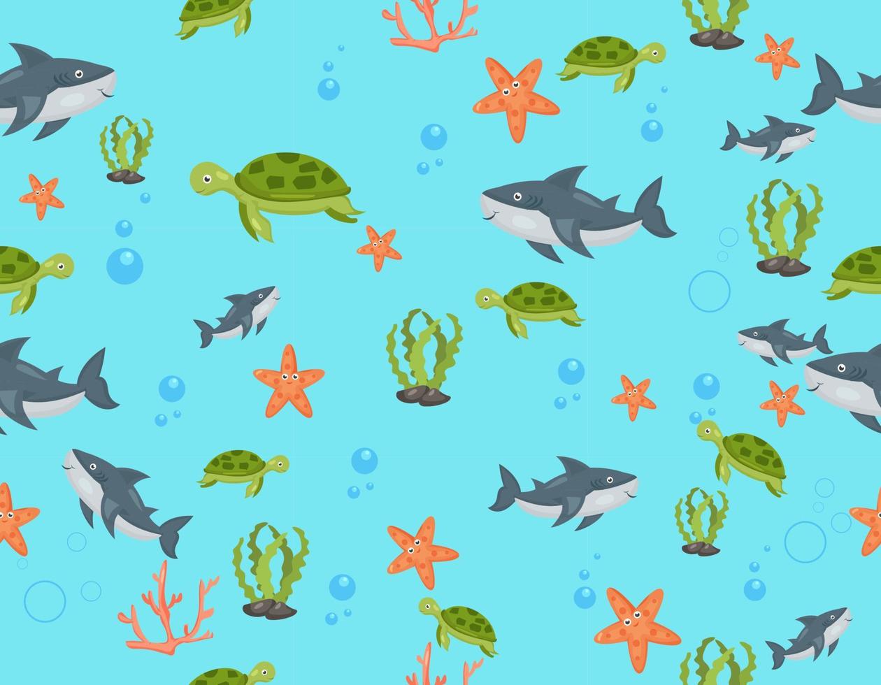 Vector seamless pattern with whales. Repeated texture with marine mammals. Sea background with animals.