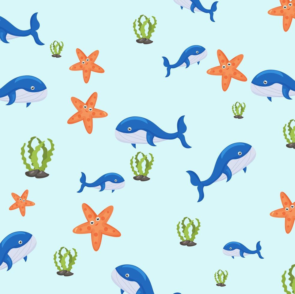 Cartoon sharks pattern. Seamless background with cute marine fishes, smiling shark characters and sea underwater world vector nautical wallpaper