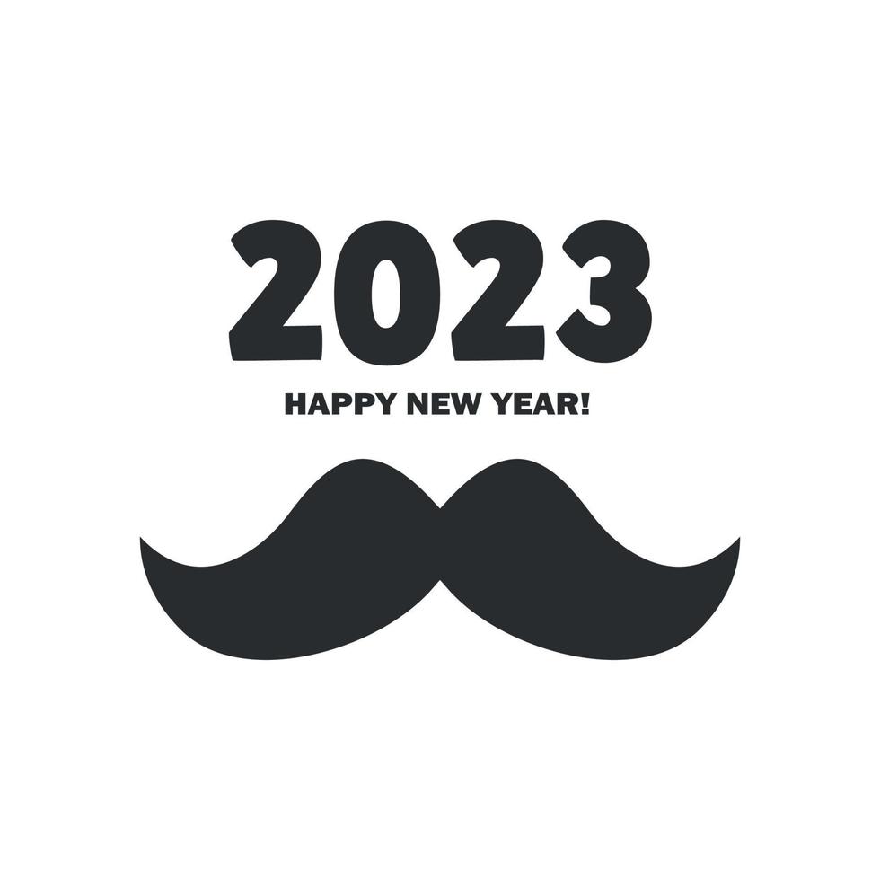 Black festive stylish mustache, Merry Christmas greetings, new year 2023 on a white background - Vector