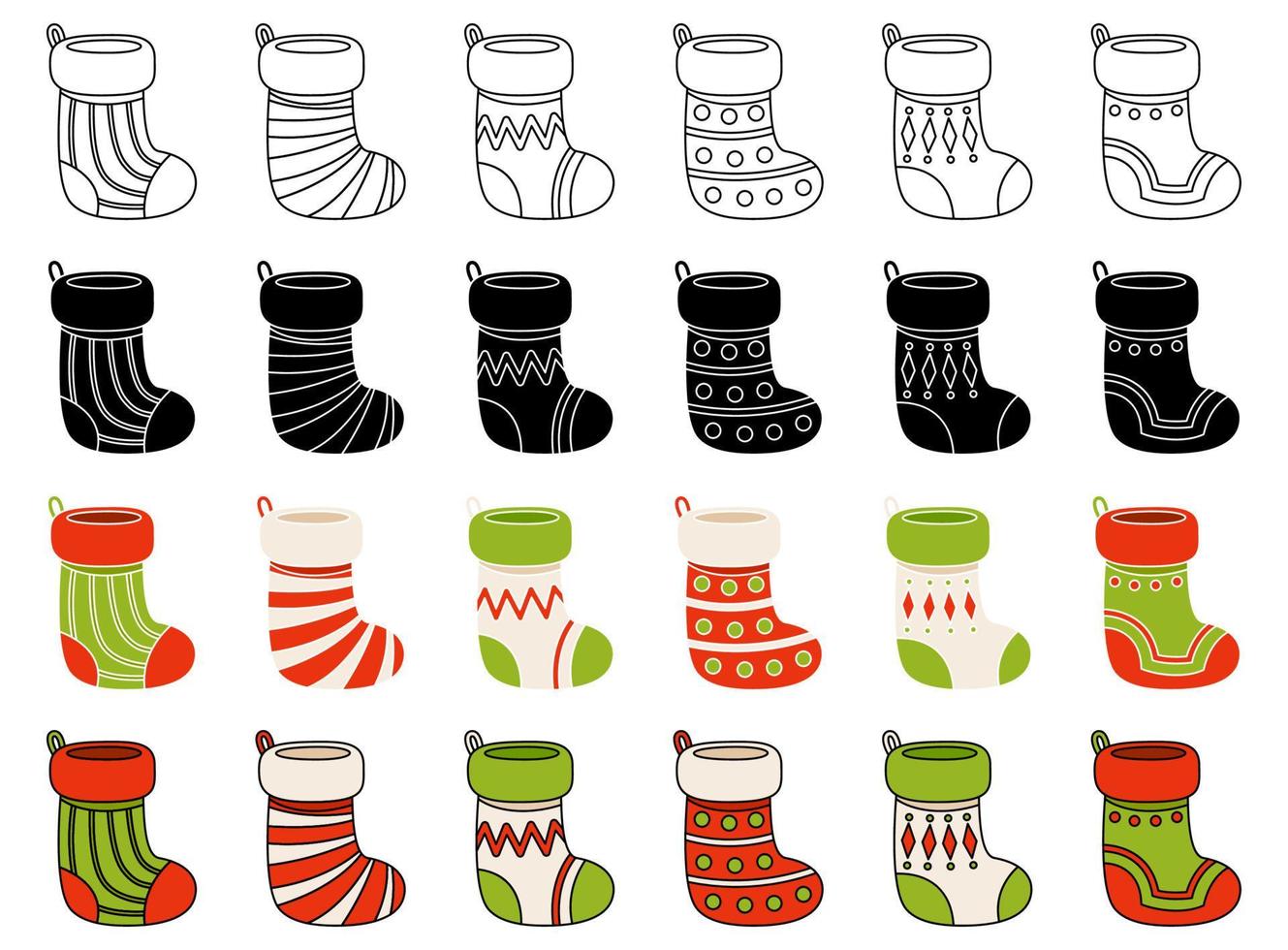 Set of christmas sock in flat style isolated vector