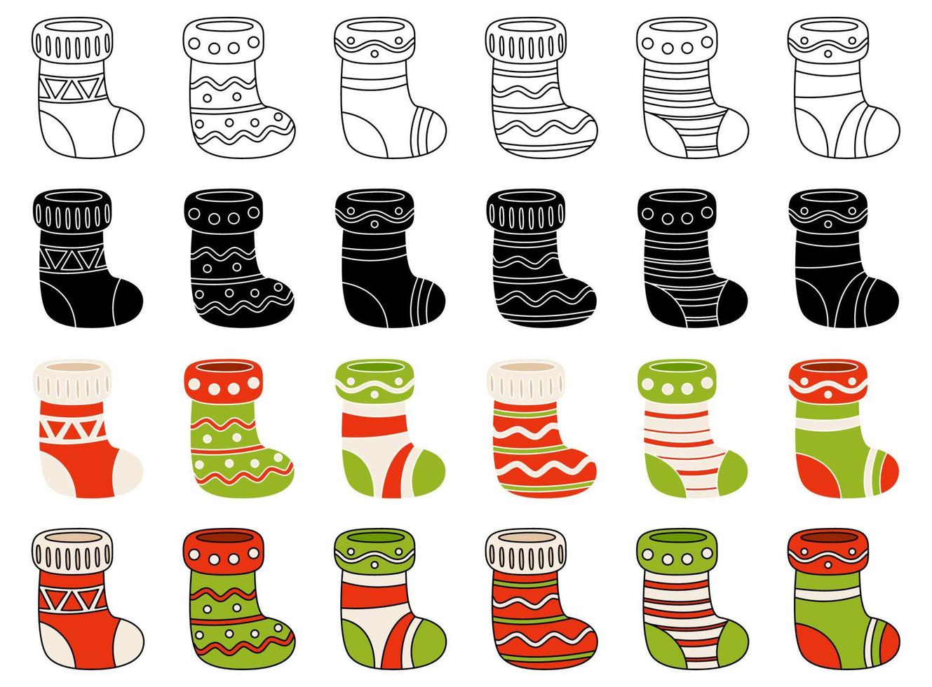 Set of christmas sock in flat style isolated vector