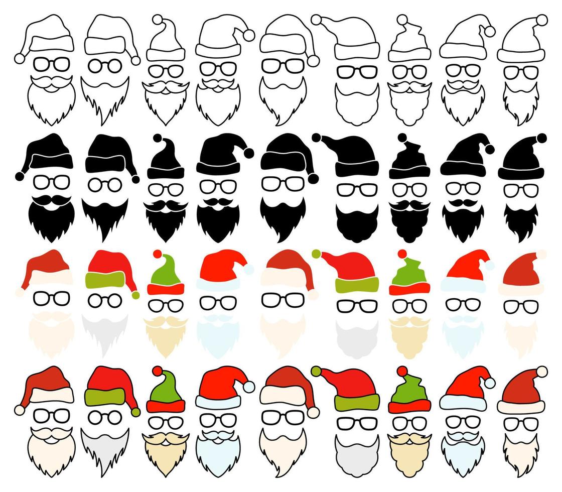 Barba con gorro de navidad y gafas sobre fondo blanco. vector