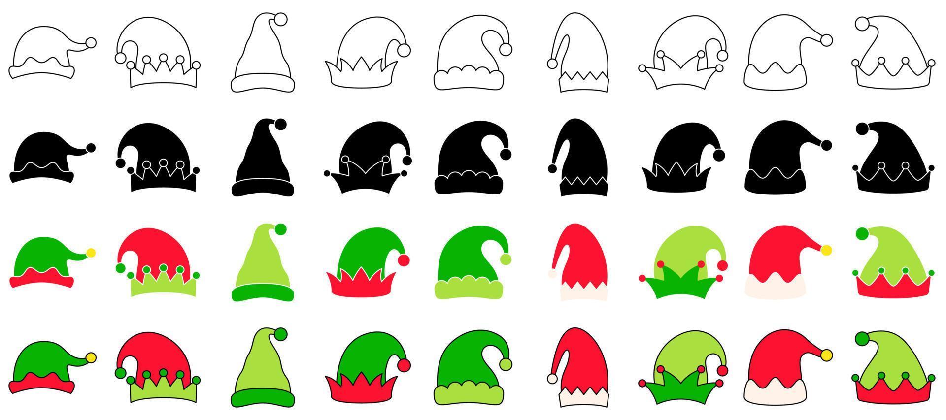 Set of Elf hat isolated on white background vector