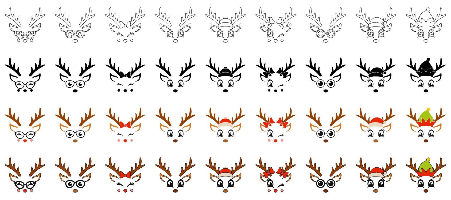 Set of Reindeer Face in flat style isolated vector