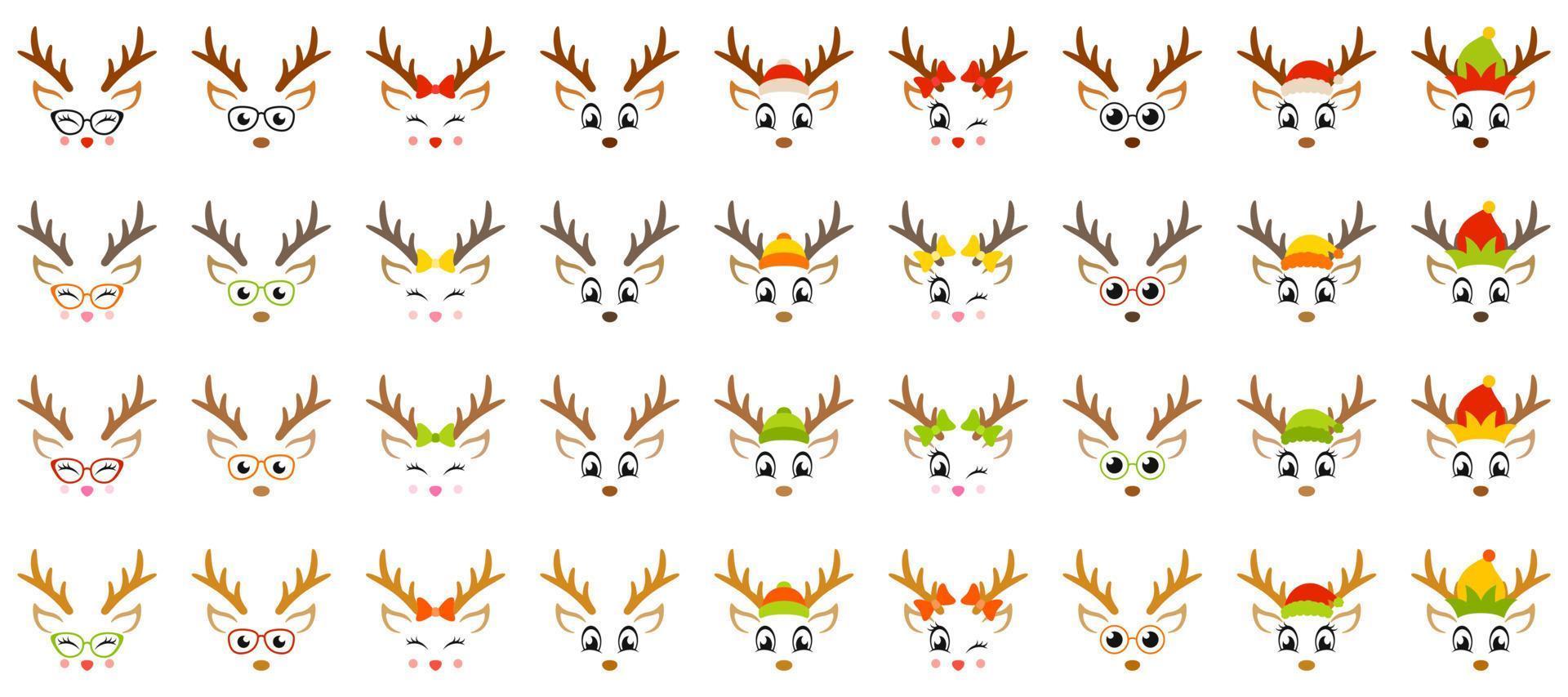 Set of Reindeer Face in flat style isolated vector