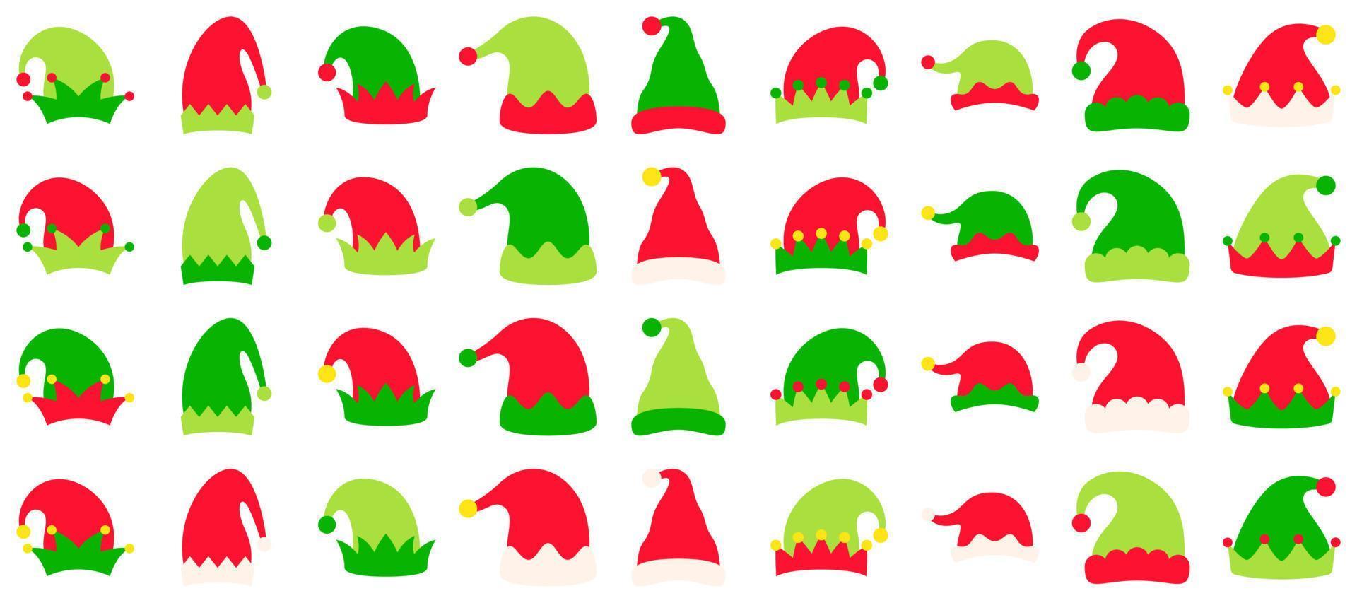 Set of Elf hat isolated on white background vector