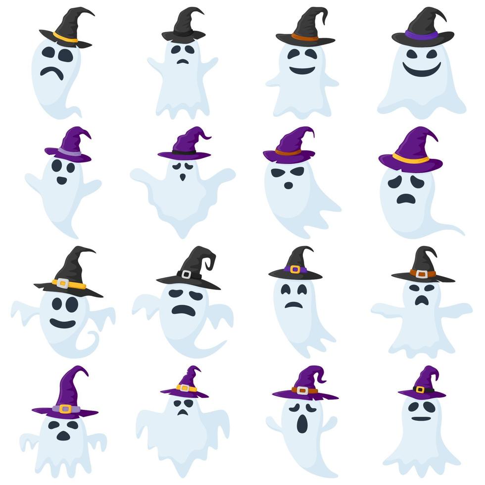 Set of Ghost with hat isolated on white background vector