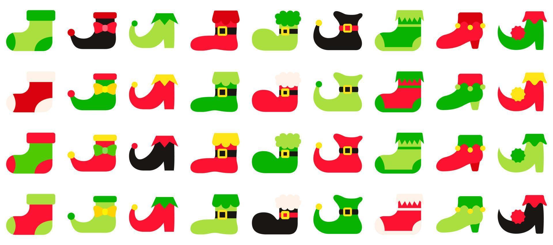 Set of Elf shoes in flat style isolated vector