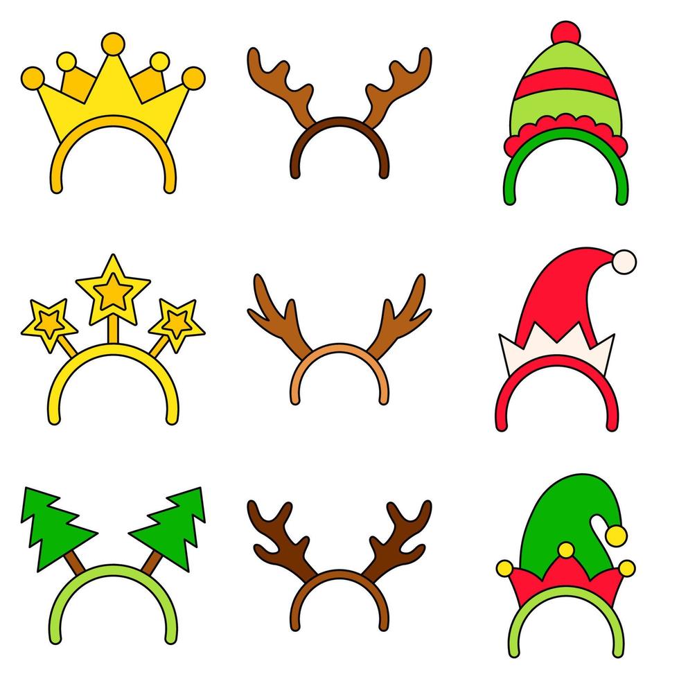 Set of Christmas headband in flat style isolated vector