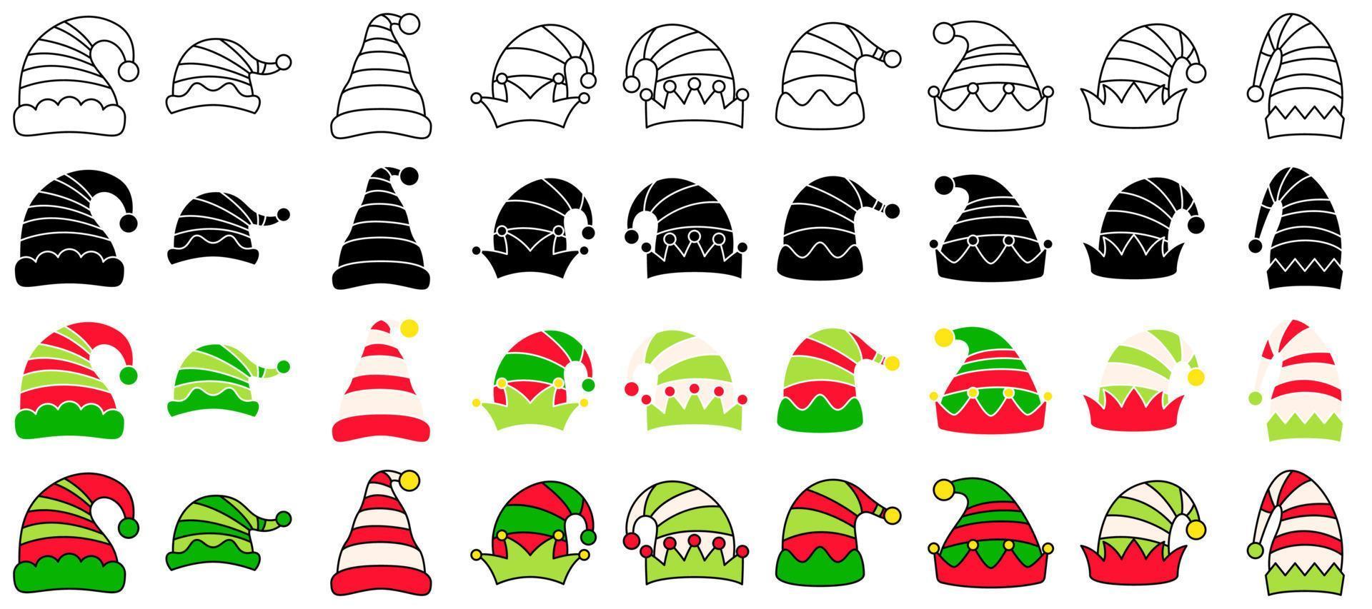 Set of Elf hat isolated on white background vector