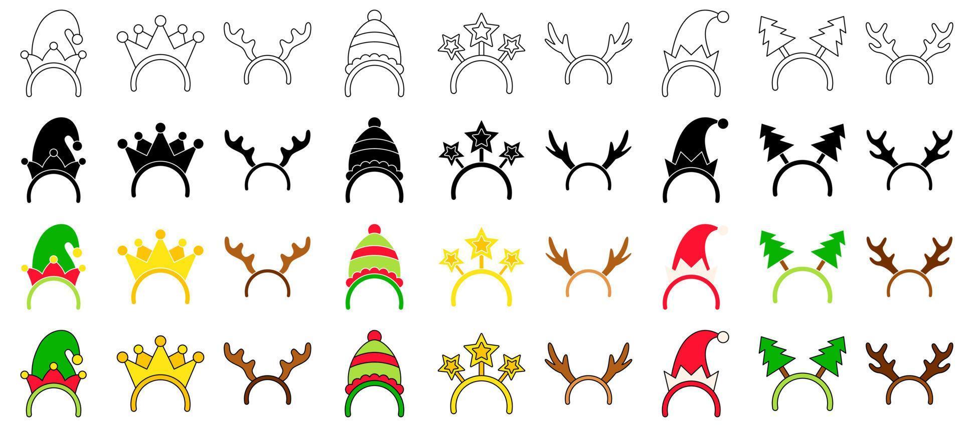 Set of Christmas headband in flat style isolated vector