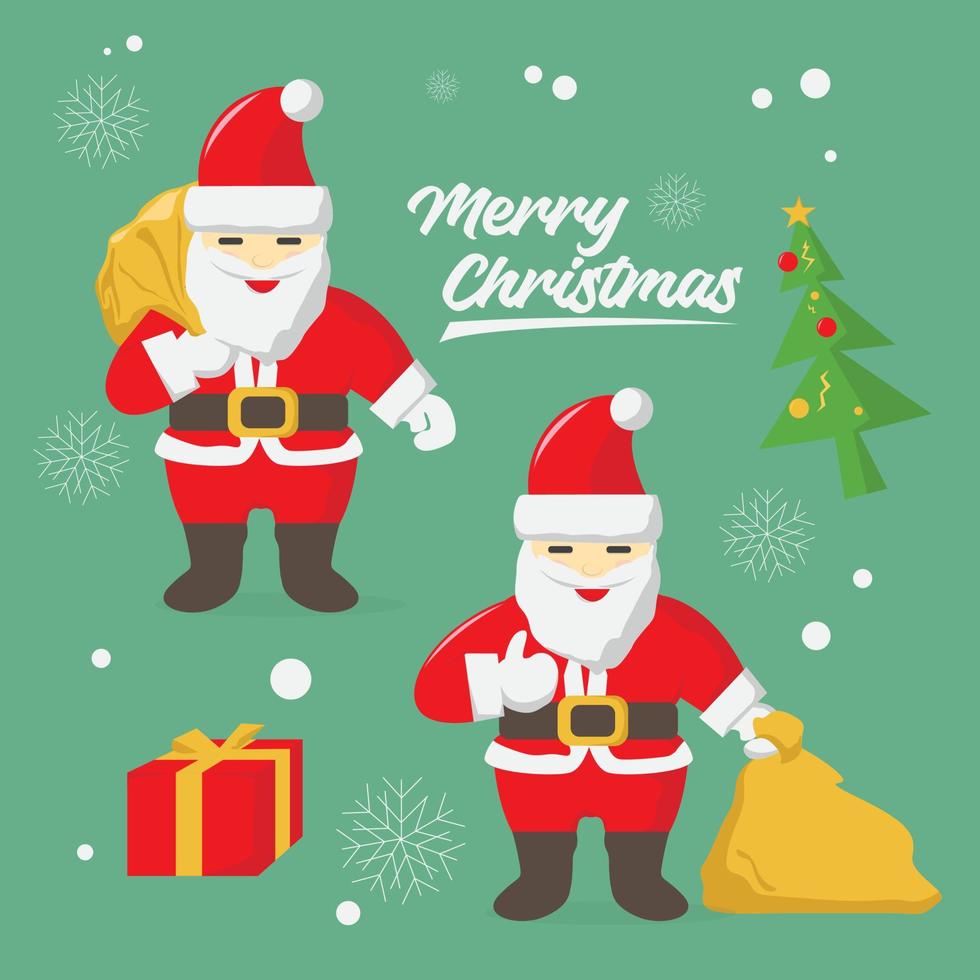 set of Christmas Santa Claus with Christmas tree and gift box vector illustration eps 10