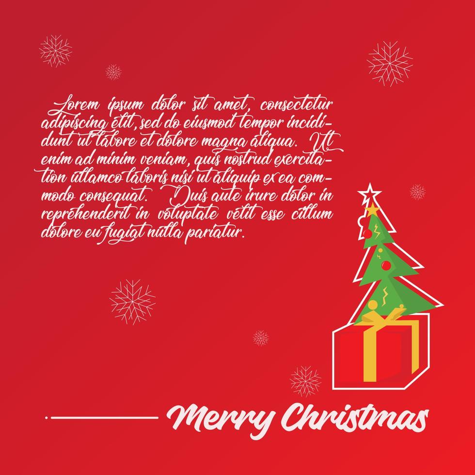 vector de diseño de tarjeta de navidad roja cuadrada. ilustración de árbol de navidad y caja de regalo