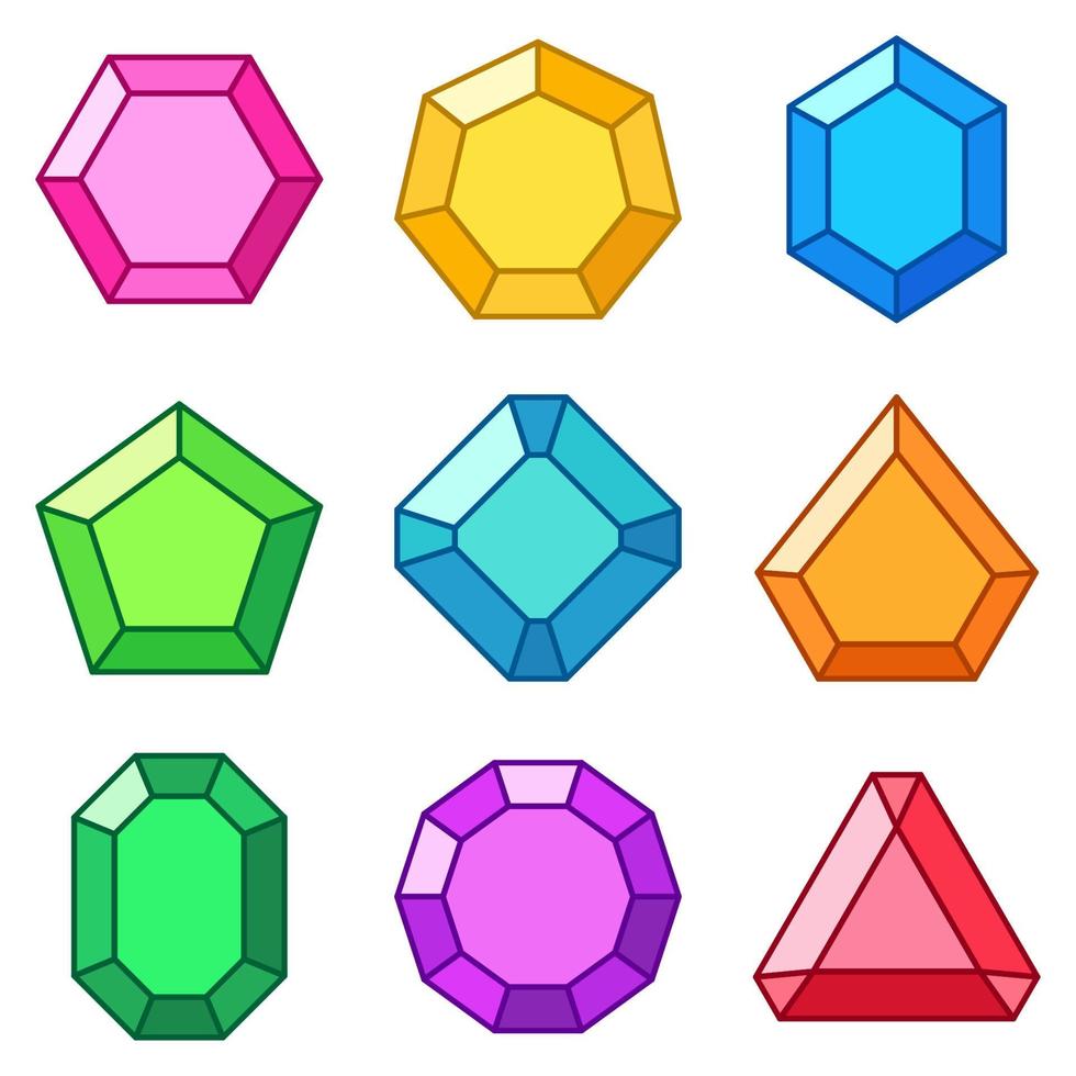 Set of gems in flat style isolated vector