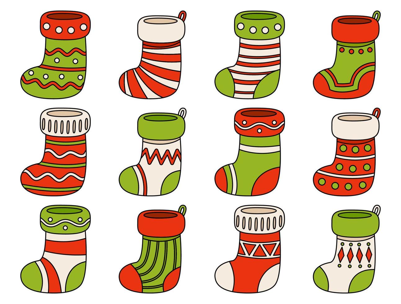 conjunto de calcetín de navidad en estilo plano aislado vector