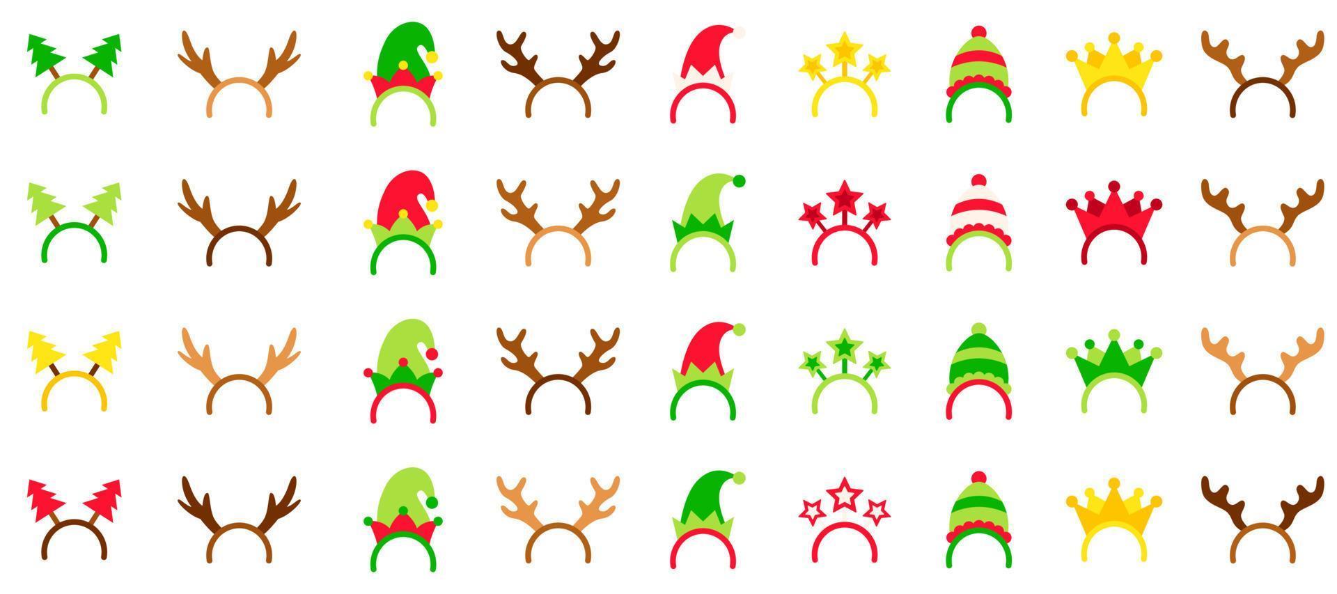 Set of Christmas headband in flat style isolated vector