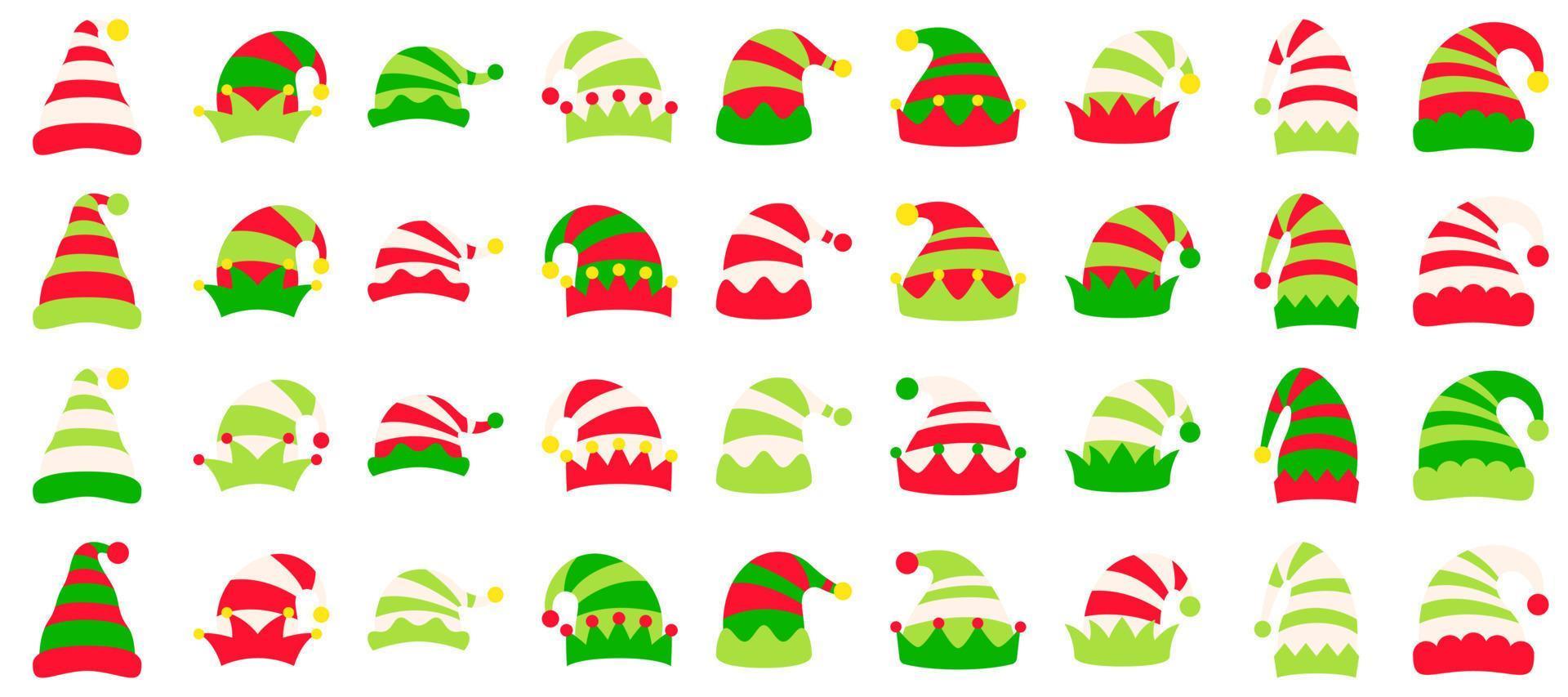 Set of Elf hat isolated on white background vector
