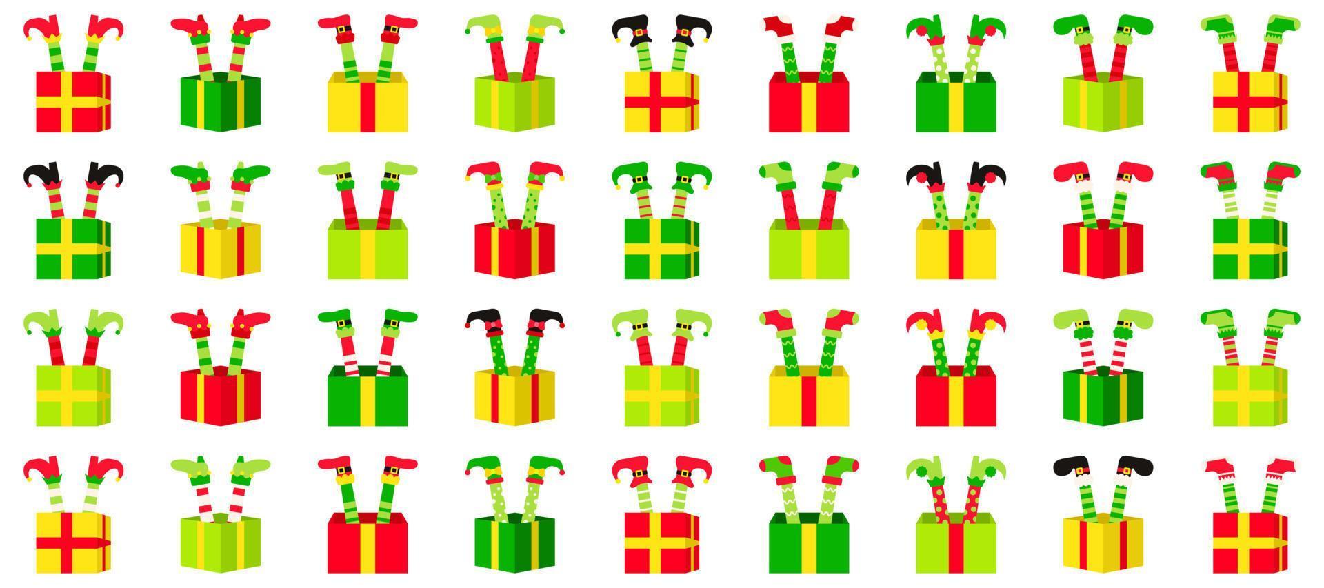 Set of Elf feet with gift box in flat style isolated vector