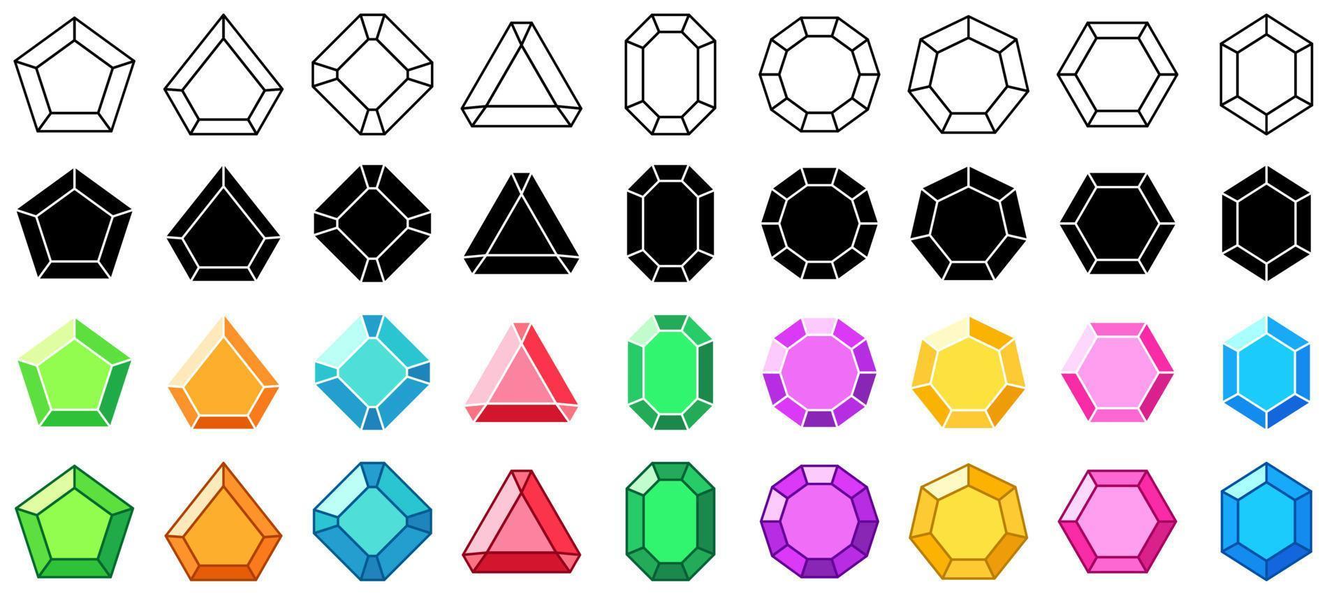 Set of gems in flat style isolated vector