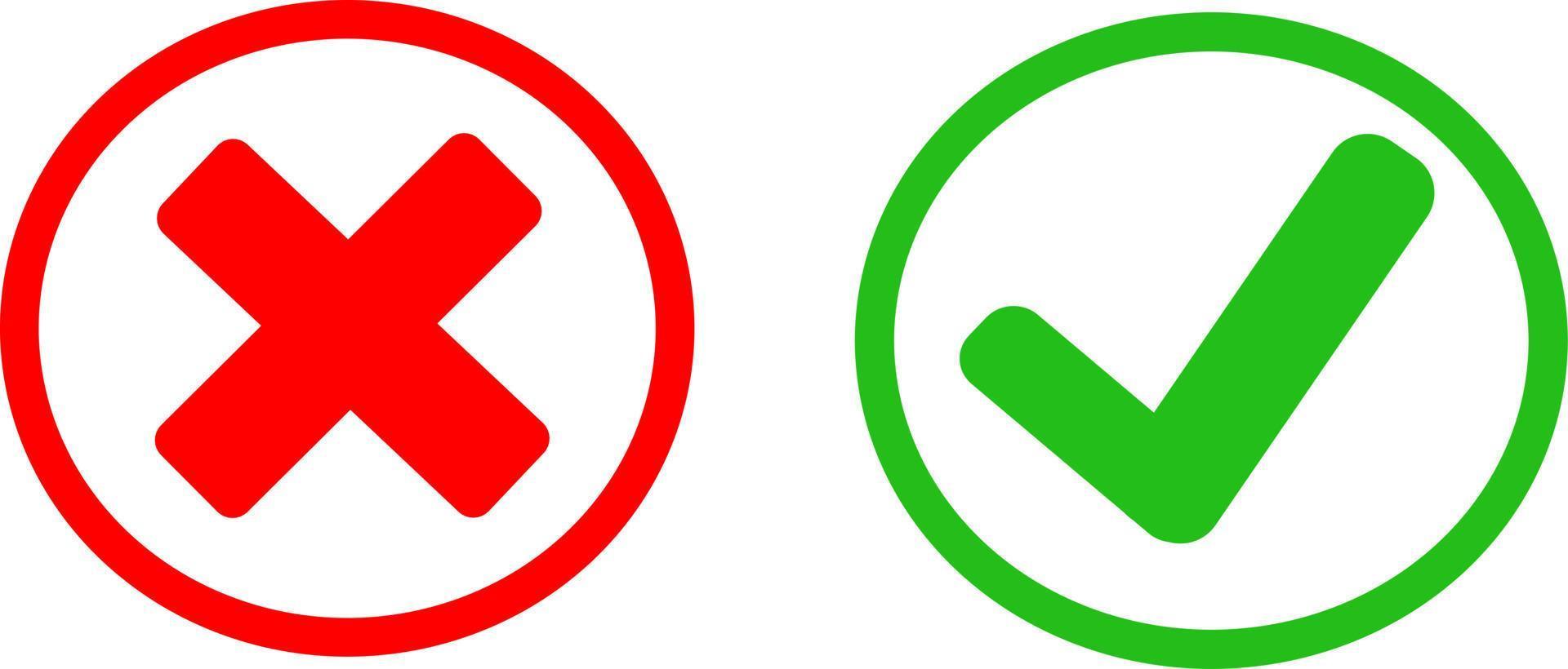 Red cross sign and check sign, An image of a red grunge x, check mark and cross mark isolated vector, Check mark and red cross icon vector