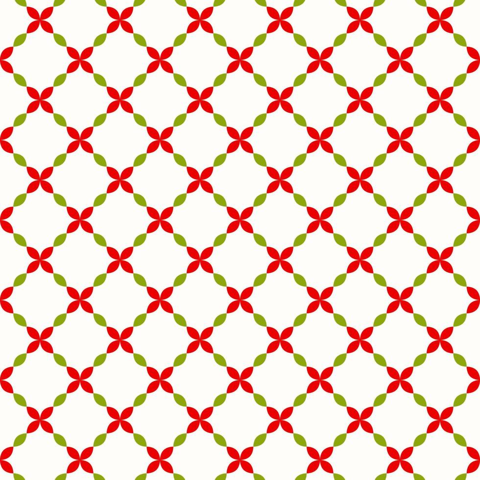 Seamless Christmas pattern of geometric style red poinsettia red and green leaves, on isolated background. Design for wrapping paper, scrapbooking, celebration of New Year and Christmas holidays. vector