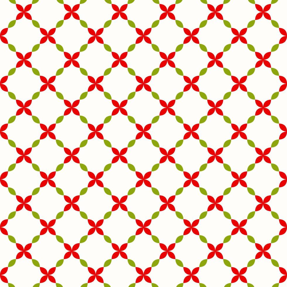 Seamless Christmas pattern of geometric style red poinsettia red and green leaves, on isolated background. Design for wrapping paper, scrapbooking, celebration of New Year and Christmas holidays. vector