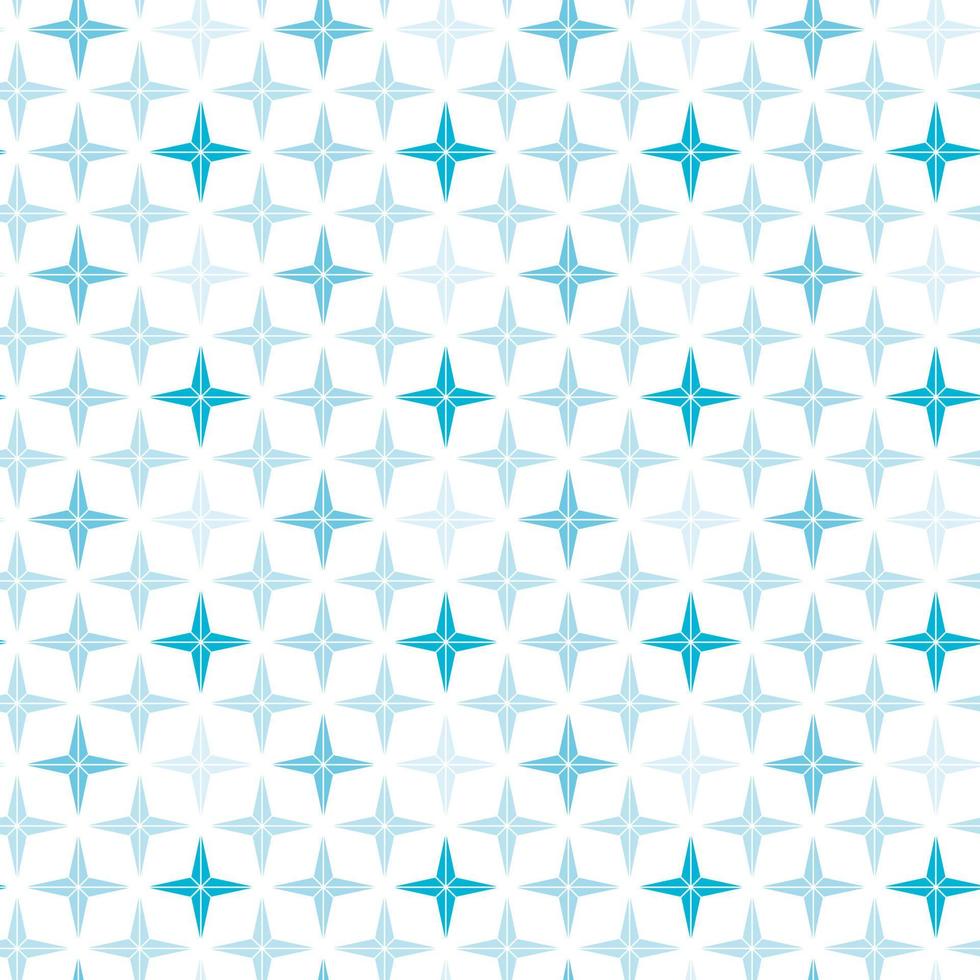 Seamless pattern of blue snowflakes, stars on isolated white background. Season celebration of New Year, Christmas, Winter holidays. Starry background for greeting cards, scrapbooking, wallpaper. vector