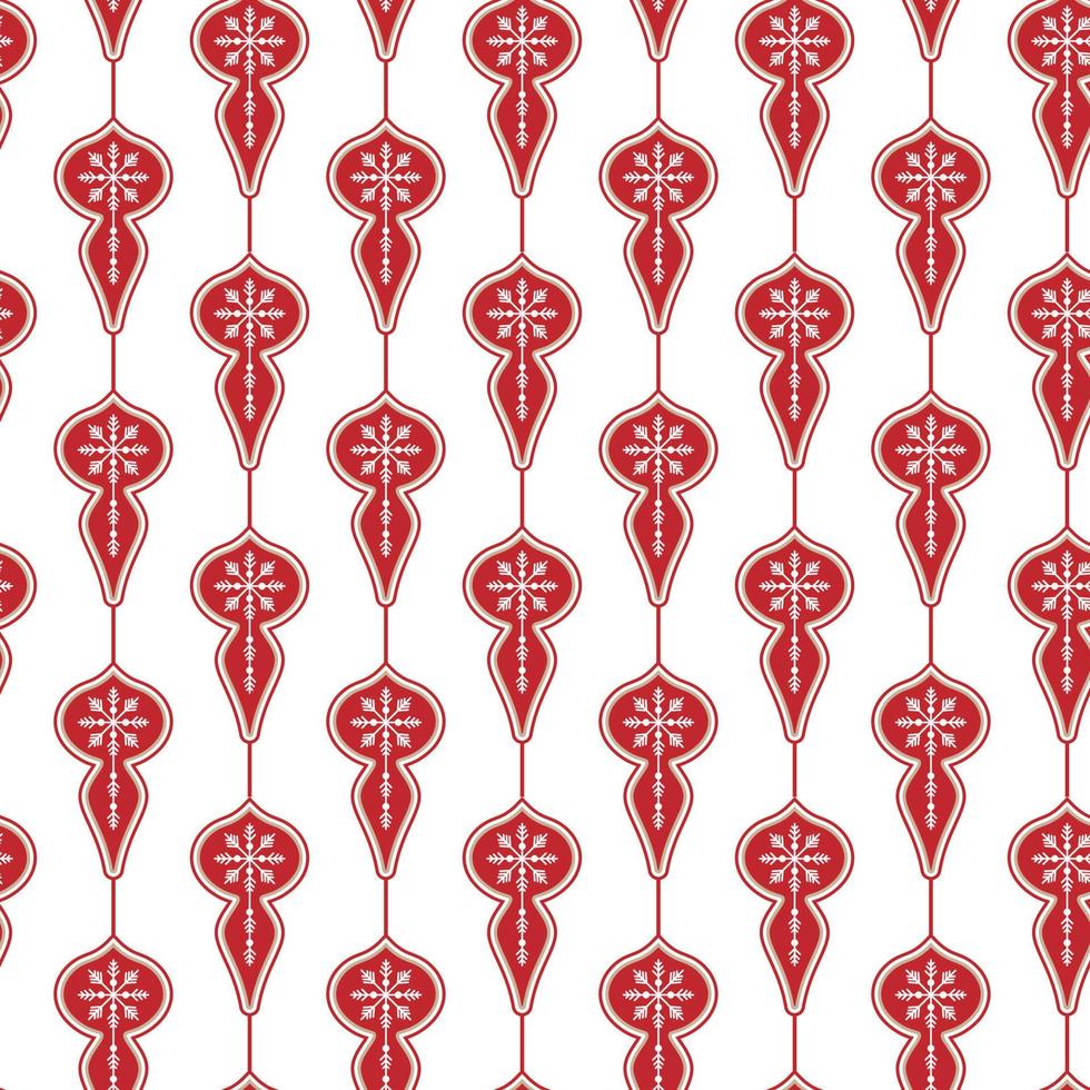 Seamless pattern of Christmas ornaments with snowflakes on isolated white background. Winter design for fabric, wrapping paper, scrapbooking, cards. Celebration of New Year and Christmas holidays. vector